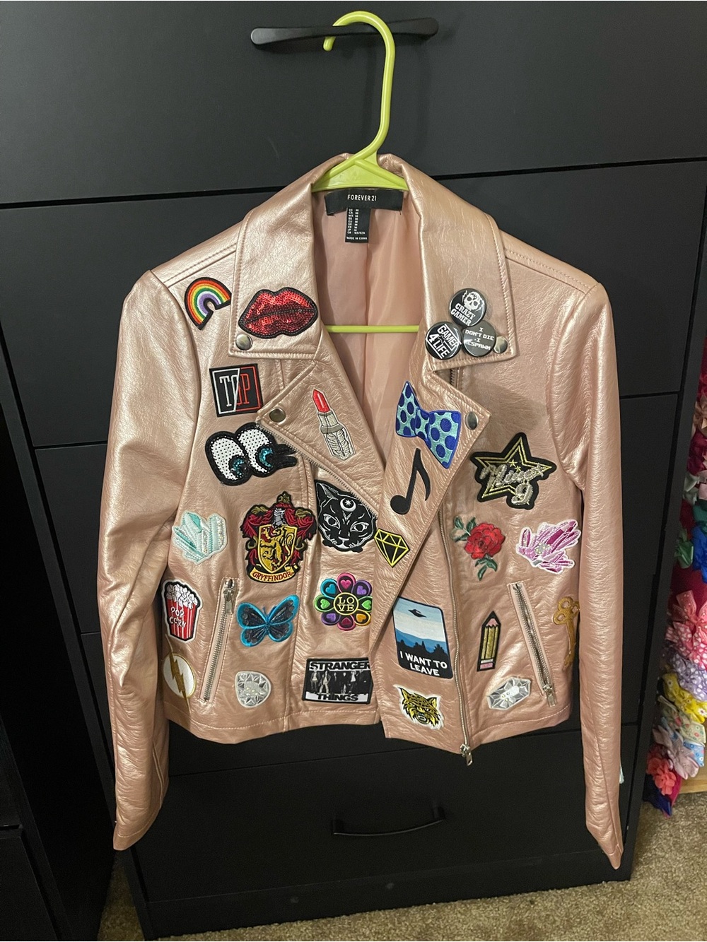 Forever 21 Metallic Pink Patchwork Faux Leather Moto Jacket